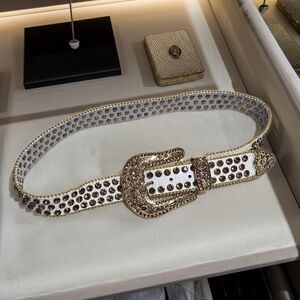 Bling Western Oversized Belt Buckle Heavy White Leather Studded Crystals Amber